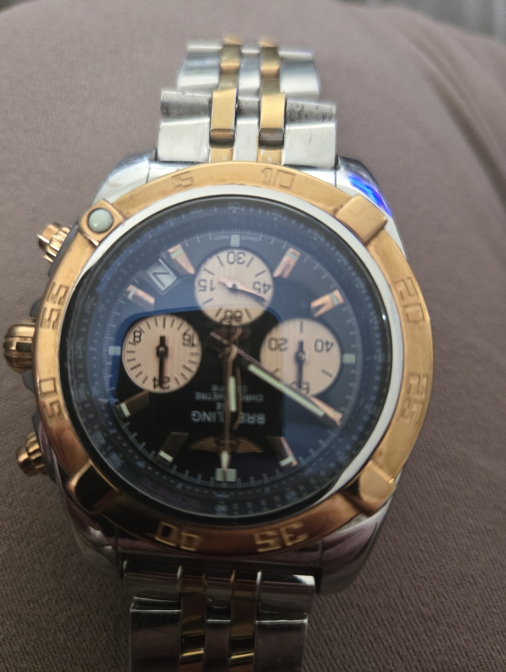 Breitling Two-Tone Gold and Silver Chronograph with Black Dial